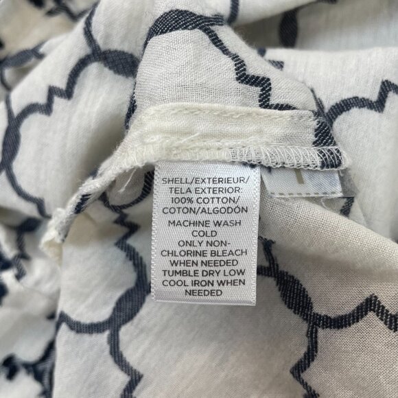 LOFT Top XS Ivory Navy Blue Textured Lightweight Cotton Popover Blouse Women's - Picture 13 of 13